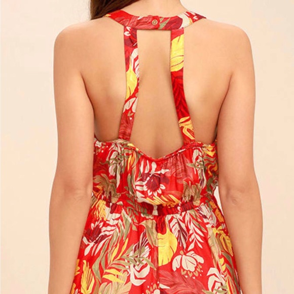 NWT MINKPINK Monsoon Leaves Red Print Romper, Size Small - Picture 10 of 11